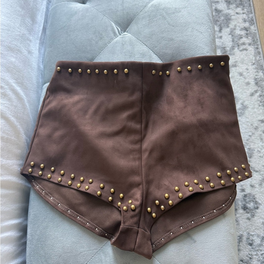Zara Brown Micro shorts with Gold Studs